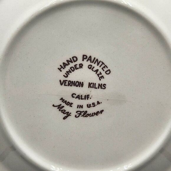 Vernon Kilns May Flower Bread Plates 6.5" Hand Painted USA Cottage Garden - Picture 3 of 4